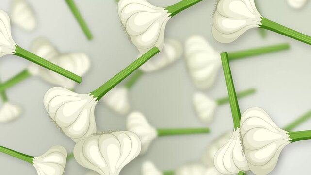 Animated Garlic Bulbs Falling Over a Soft Mesh Background
