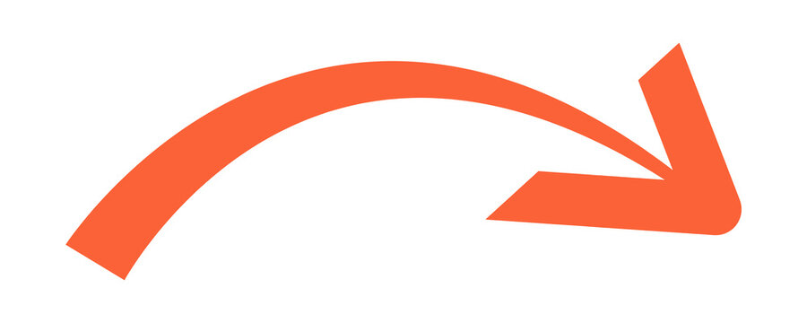 Orange Curved Arrow Icon Isolated on Transparent Background