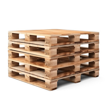 A stack of wooden pallets forms a small square table. The pallets are light brown and have visible wood grain.