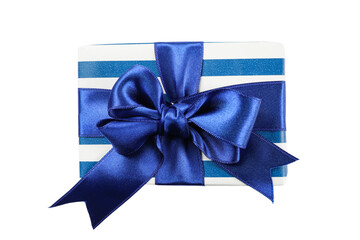 Fototapeta premium Christmas. Beautifully wrapped present showcases elegant blue ribbon, PNG
