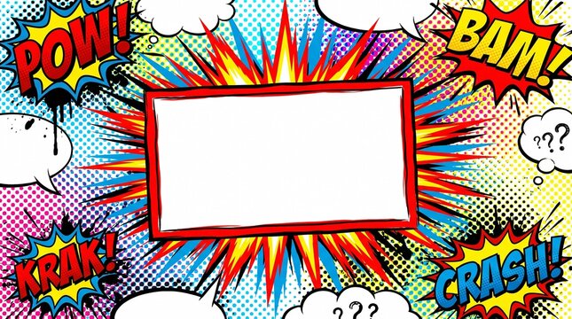 Comic book explosion background with empty central frame