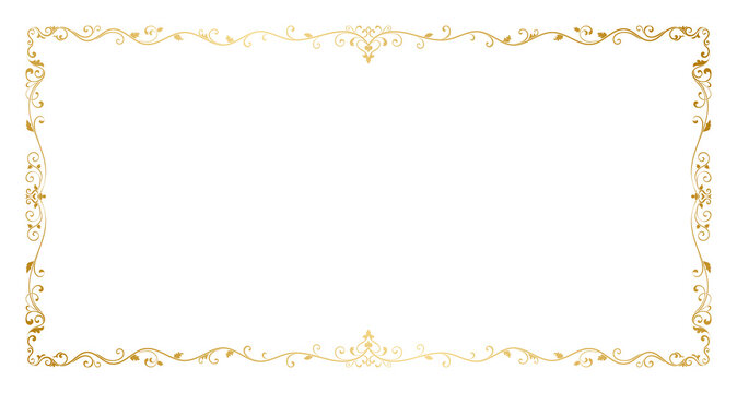 Decorative floral border and frame, gold elements, vintage line art.