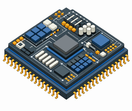 electronic components mounted on a motherboard