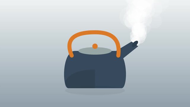 A flat vector illustration of a steaming teapot on a neutral background.