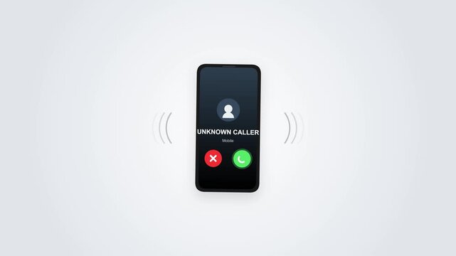 A smartphone screen showing an incoming call from an unknown caller with accept and decline buttons.