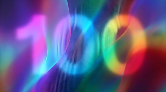 Abstract number one hundred glowing with vibrant neon gradient light