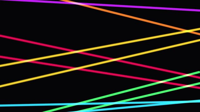 Colorful laser lines moving across black background with cinematic motion