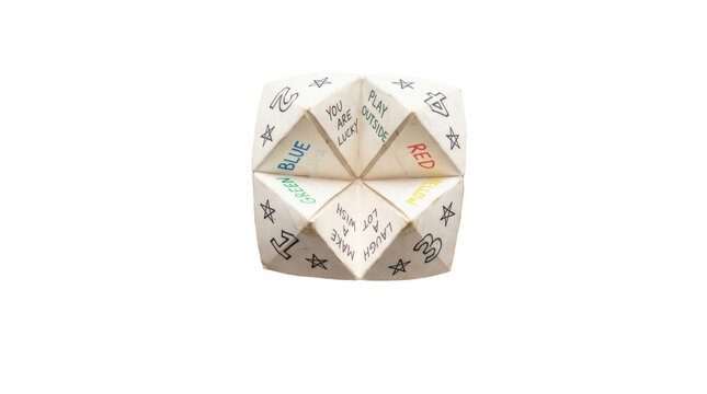 Paper fortune teller game with colors numbers and phrases PNG Isolated on transparent background