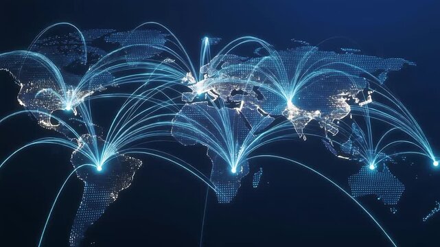 Global Investment Growth Concept featuring an Elegant Digital World Map with Financial Data Streams Connecting Continents