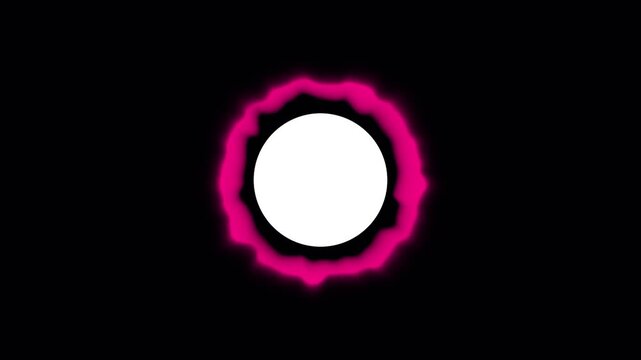 Six glowing white circles with pink energy pulses on a black background in cinematic motion