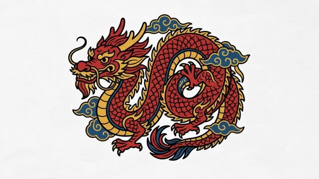 Traditional Chinese Dragon Curled Pose Ancient Mythology Doodle Vector Animation Icon