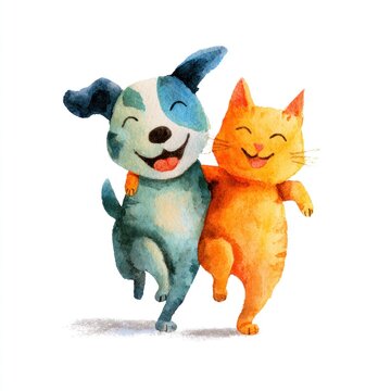 Dog and cat running with transparent background