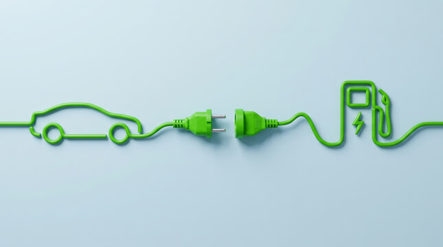 Electric car co2 charging cable plug green energy concept climate friendly future mobility. Electric car ev automobile vehicle. green eco renewable alternative energy power, future hybrid emission