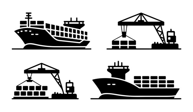 Container ship loading at port terminal with heavy cranes illustrates global maritime logistics operations.