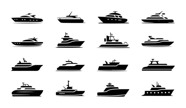 Modern yacht and motorboat silhouettes for luxury boating and leisure activities.