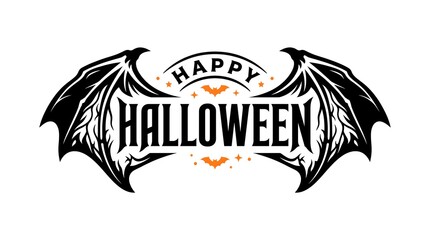 Happy Halloween typography design with gothic bat wings and festive orange bats © Tufayel
