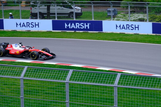 May 24, 2025, Montreal, Canada, Charles Leclerc drives Ferrari F1 car at Circuit Gilles Villeneuve. g.