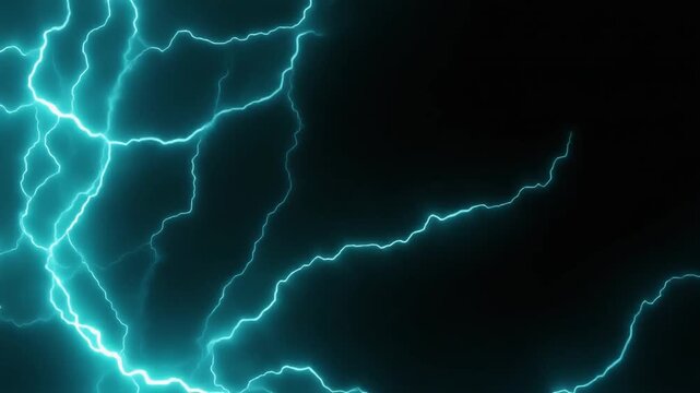 Electric-cyan plasma pulses with organic luminous thunder lines in a living energy field, self-illuminated against total black with generous side negative space for sci-fi overlays