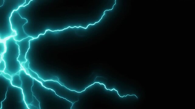 Electric-cyan plasma pulses with organic luminous thunder lines in a living energy field, self-illuminated against total black with generous side negative space for sci-fi overlays