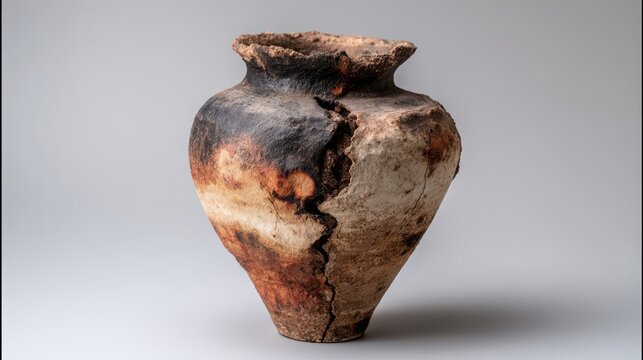 Ancient Ceramic Pot with Unique Cracks and Earthy Texture