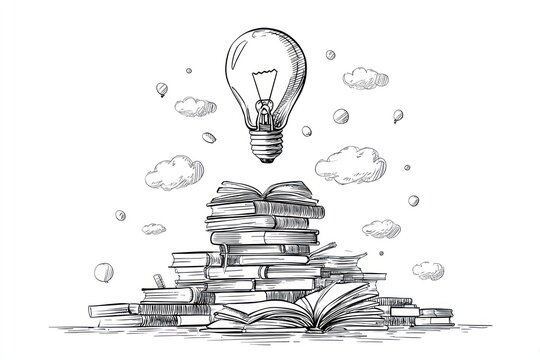 Books stack with lightbulb idea