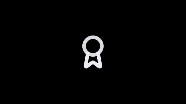 Minimalist white outline icon of a ribbon award isolated on a black background.