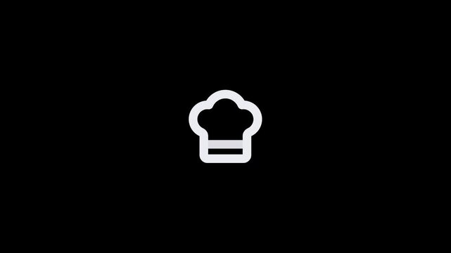 Minimalist white chef hat icon isolated on a solid black background.