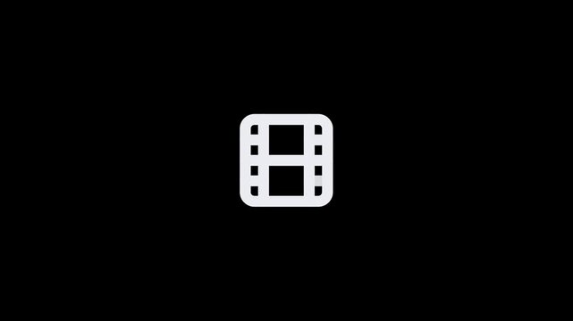 Minimalist white film strip icon isolated on a solid black background.