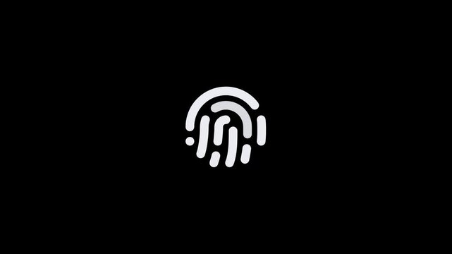 Minimalist white fingerprint icon isolated on a solid black background.
