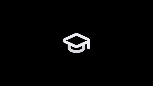 Minimalist white graduation cap icon isolated on a black background.