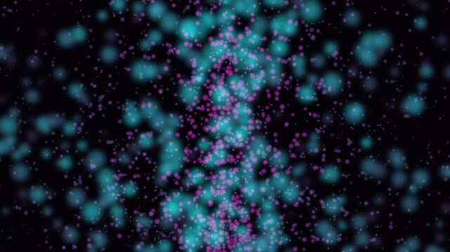 Abstract blue particles drift and swirl in dark space with cinematic motion and subtle light shifts
