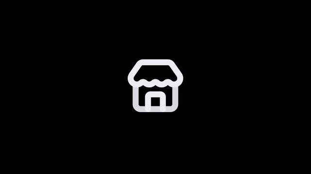 Minimalist white store icon isolated on a solid black background.