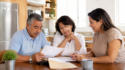 Fototapeta premium Happy senior family reviewing document together