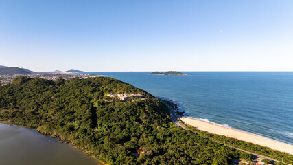 Obraz premium Florianopolis, Lagoa do Peri Morro das Pedras and Campeche Coastline in Santa Catarina Brazil, Aerial View