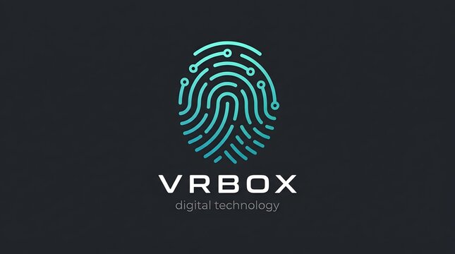 Digital fingerprint with circuit board lines and VR BOX text