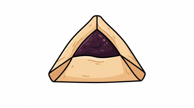 Cartoon vector illustration of a delicious triangular fried pastry snack with dark savory filling isolated on white background