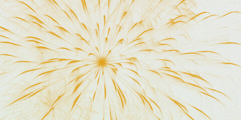 Fototapeta premium Golden abstract firework explosion on white background, glowing yellow light burst illustration, festive radial energy lines for celebration