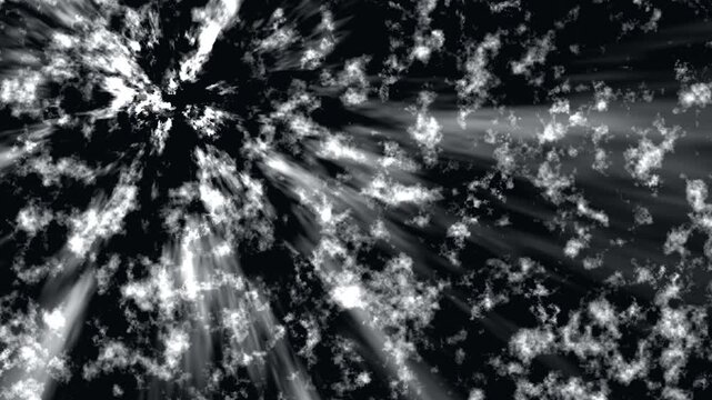 Abstract crystalline explosion with bright light rays in dark space during cosmic event