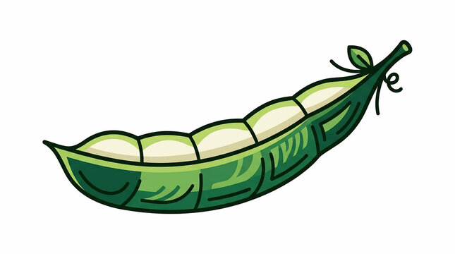 A vibrant green pea pod illustration, showcasing fresh peas within its open casing, perfect for healthy eating and culinary themes
