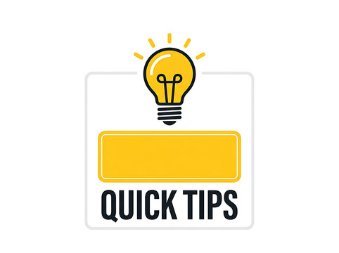 Quick tips banner with light bulb icon isolated on white background