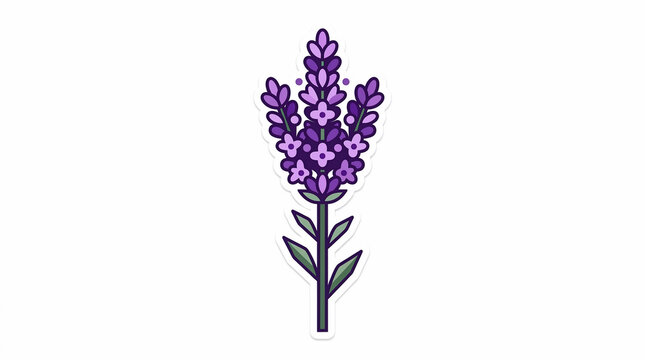 A stylized vector illustration of a single purple lavender flower sprig isolated on a white background for floral design projects