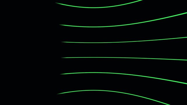 Abstract green light streaks move symmetrically in dark space during digital production