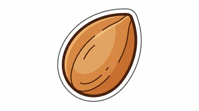 A cute cartoon almond nut vector illustration sticker graphic element with a white border isolated on a white background for healthy eating concepts