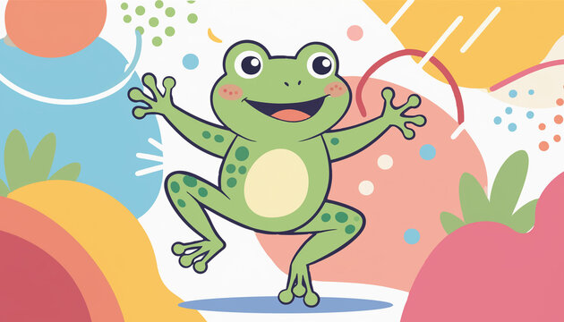 Cute Frog Illustration Cartoon Dance Character for Kids Design and Playful Graphic Art