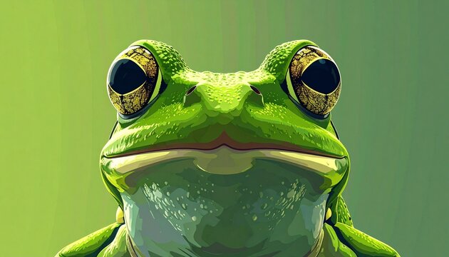 Close-up macro portrait of vibrant green tree frog with golden eyes and textured skin in natural habitat