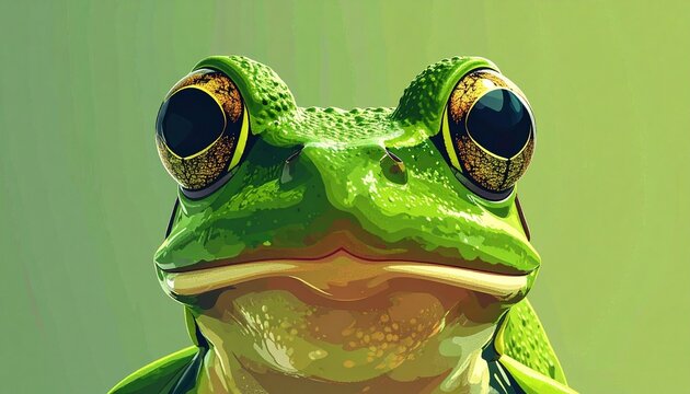 Vivid green tree frog close-up portrait with bulging eyes and smooth skin texture in natural lighting