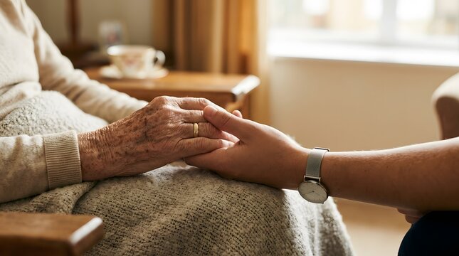 A caring young person holding hands with an elderly individual to celebrate the meaningful international day of older persons event