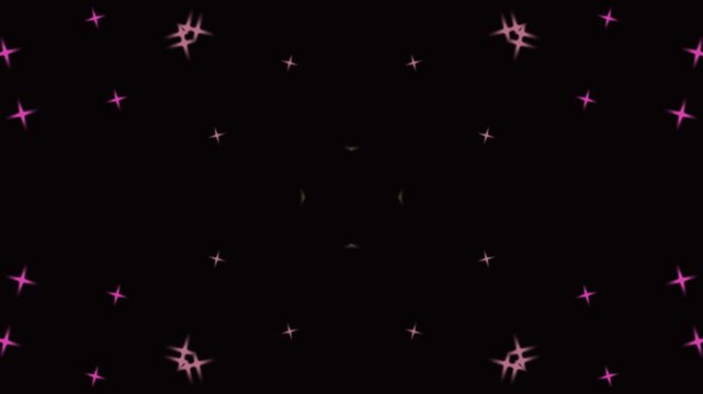 Pink starbursts forming geometric patterns in dark void with subtle bokeh effect