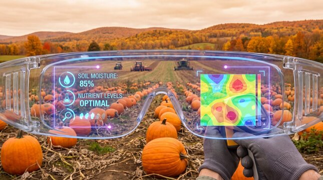 Augmented Reality in Smart Agriculture: Farmer Analyzing Pumpkin Field with AR Glasses