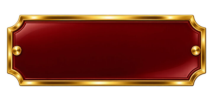 Red blank nameplate with gold border isolated on transparent background 